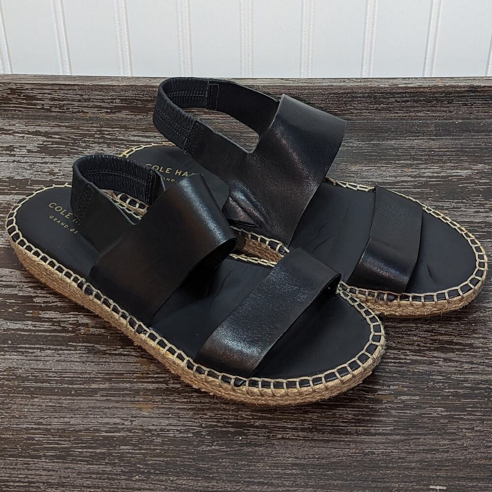 Cole Haan Black Leather Espadrille Slingback Sandals